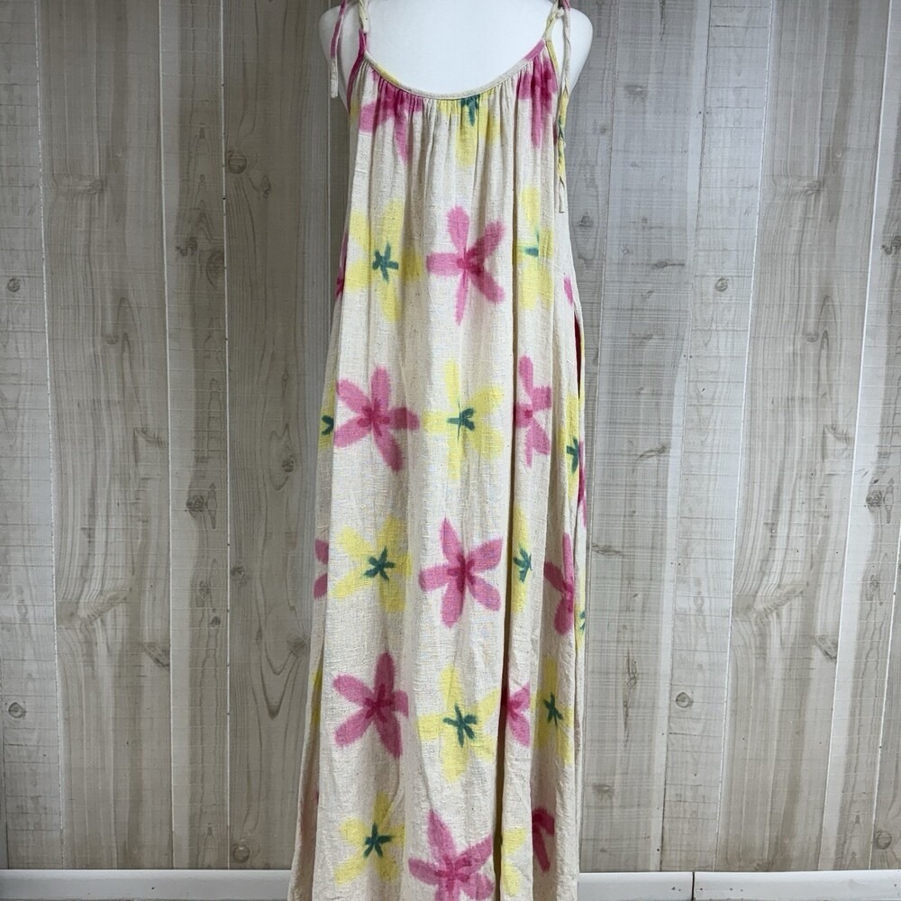 NWT Charlie Joe Maxi Sundress Beach Floral Boho Linen Cotton Boutique Wear - Picture 2 of 14